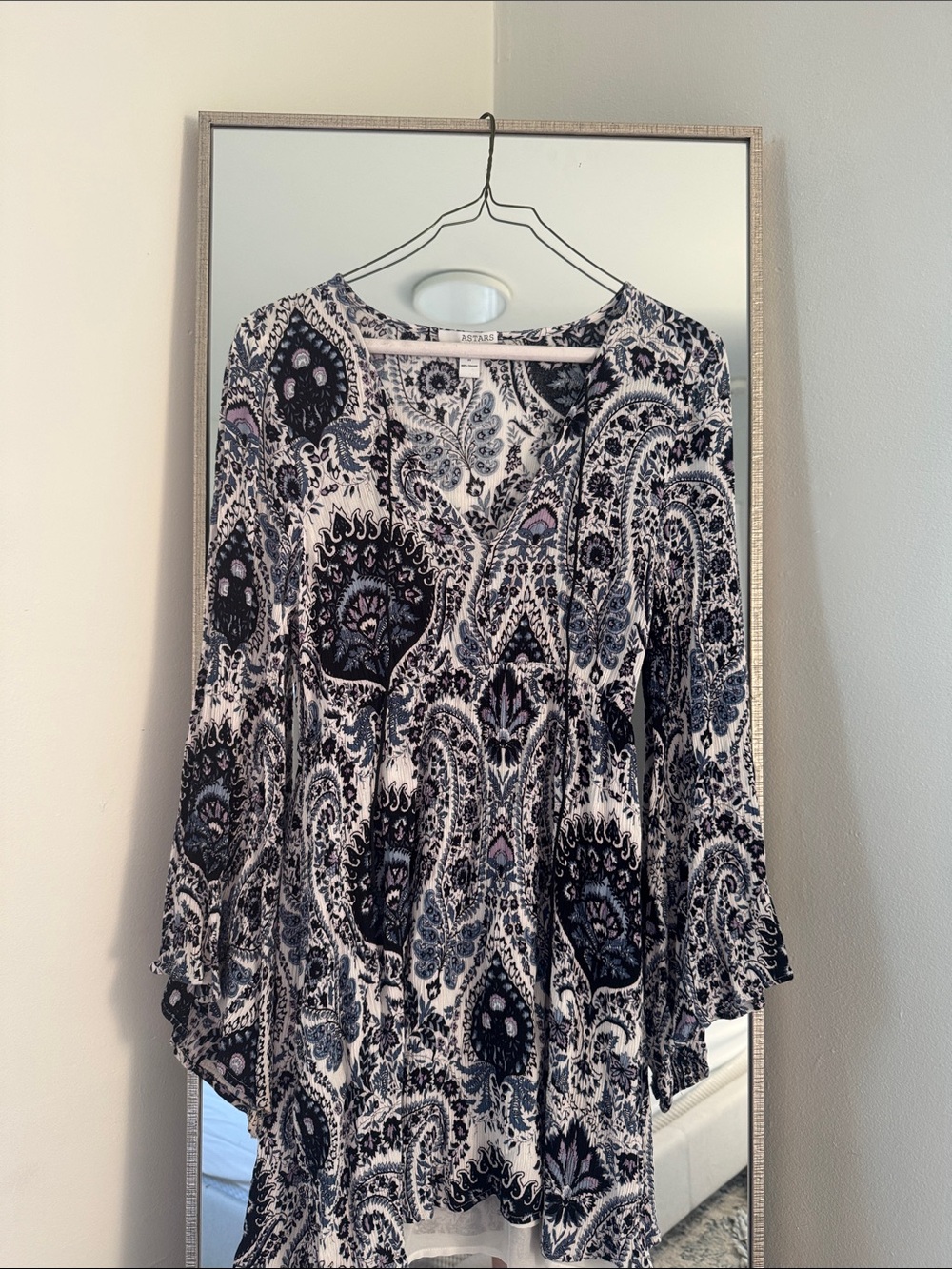 Astars Paisley V-Neck Tunic in Navy, White and Purple